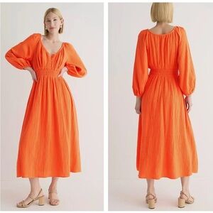 J. CREW V-Neck Midi Dress in Soft Gauze Fire Lily Orange Size XS